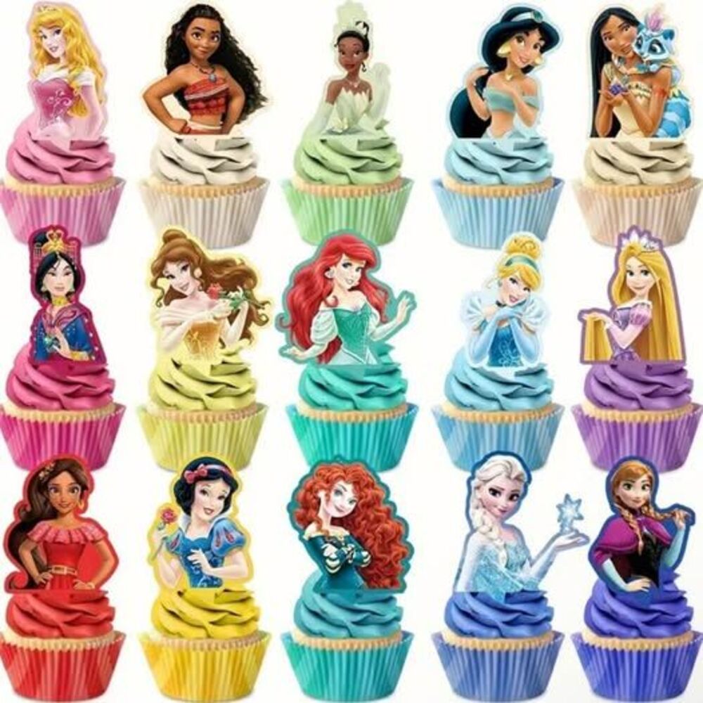 NEW 30pc Disney Princesses Double Sided Princess Birthday Party Cupcake Toppers